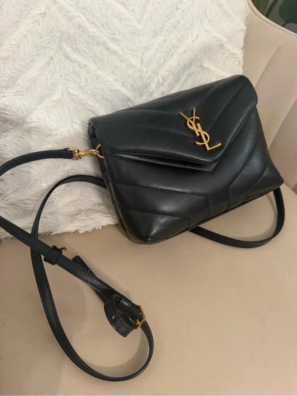 Saint Laurent YSL Loulou Toy Black Leather Crossbody Bag Gold Hardware